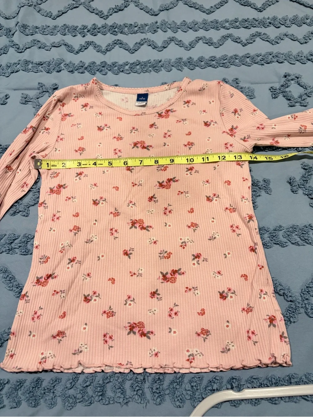Old Navy Pink Floral Ribbed Long-Sleeve Tee
